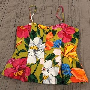 MARA HOFFMAN Lily/Floral Linen Peplum Top, Size 0